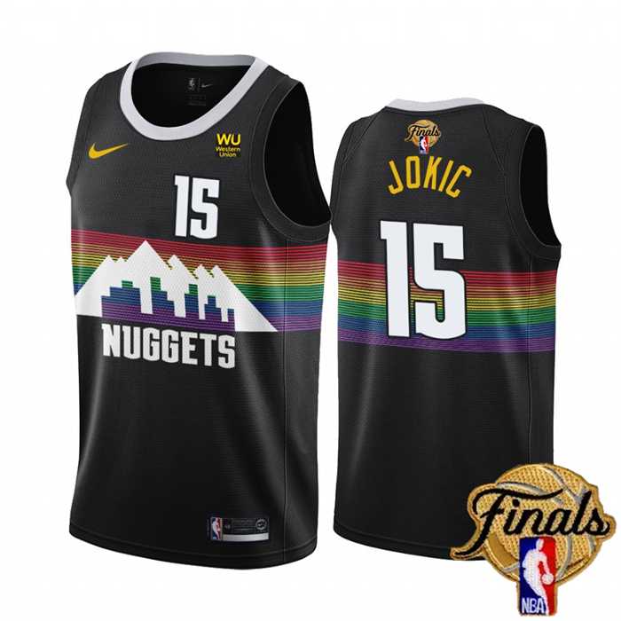 Mens Denver Nuggets #15 Nikola Jokic Black 2023 Finals City Edition Stitched Basketball Jersey Dzhi->denver nuggets->NBA Jersey